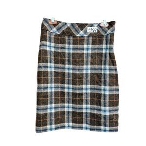 LL Bean Plaid Pencil Skirt Brown Wool Blend Lined Favorite Fit Size 6